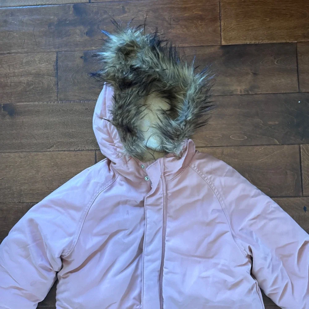 Cat & Jack Girls Pink Parka Jacket Faux Fur Hood Sherpa Lined Winter Coat Size 8